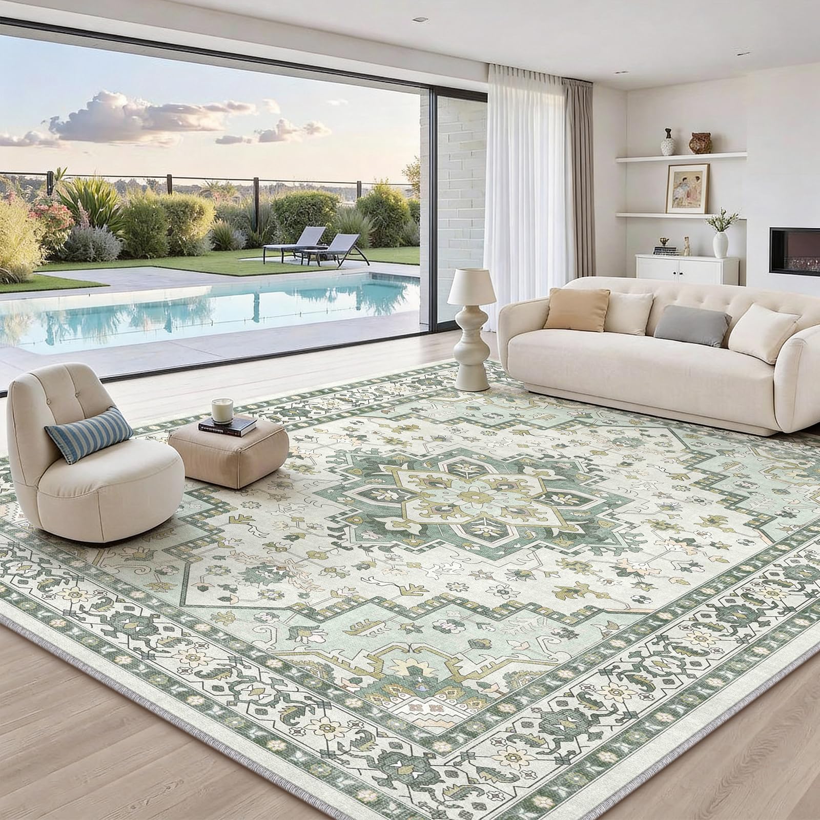 FVVRAX Vintage Large Rugs Living Room 160x230cm Mint Green Rugs for Bedroom — image 1