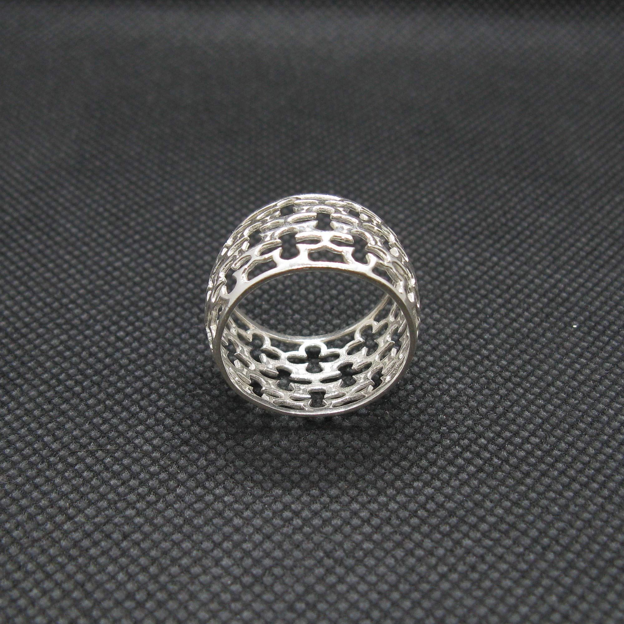 Anello in Argento Sterling Con Fascia a Fiore Largo 14mm Solido Marchiato 925