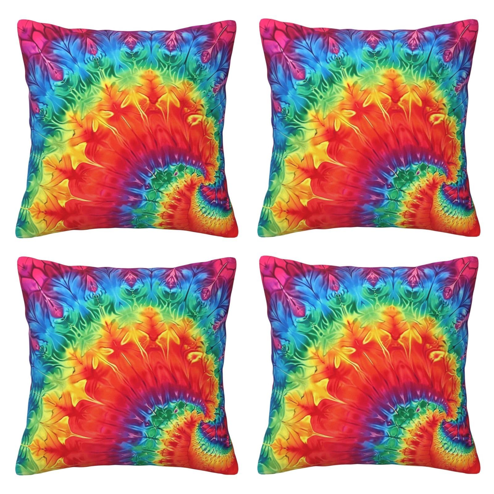Rainbow Tie Dye-Red Throw Pillow Cases 4 Pack Square Pillowcases Super Soft Pillow Protectors With Zipper for Couch Livingroom Sofa Bed Office Car,40x40 CM