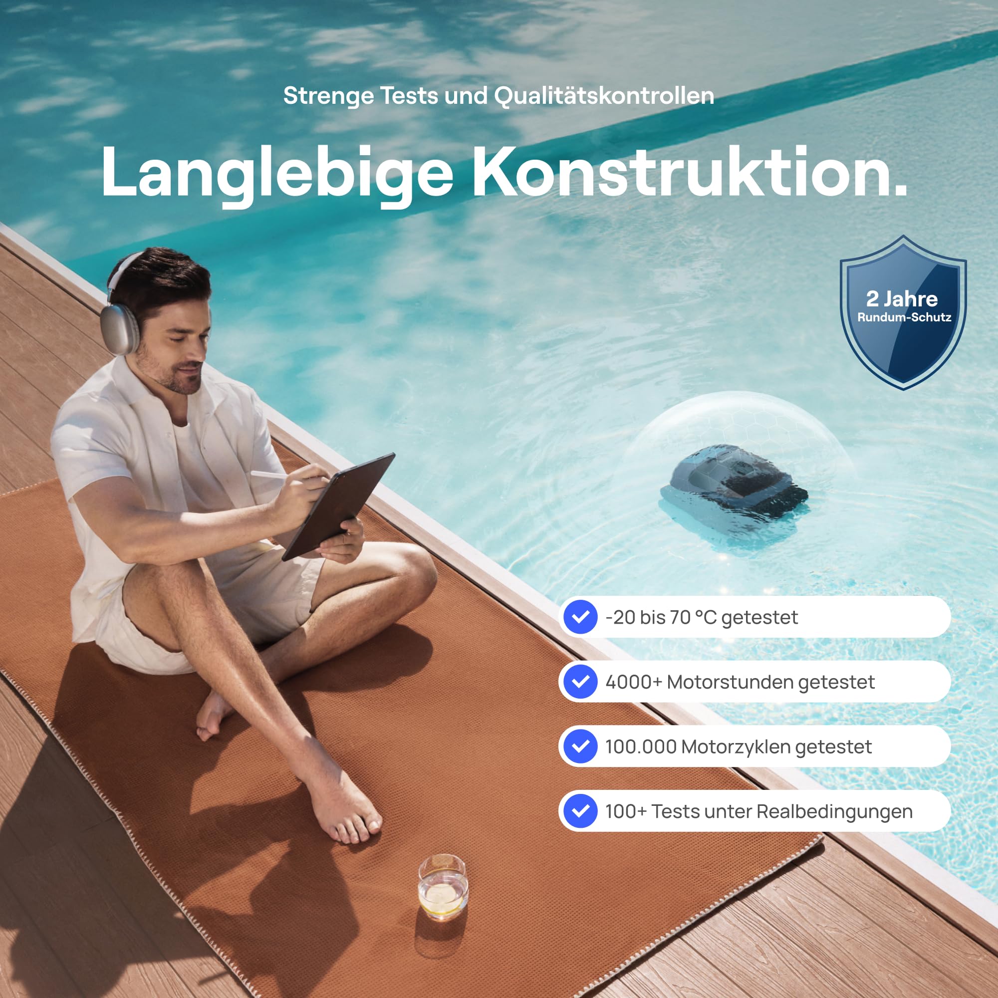 Beatbot Sora 30 Poolroboter Boden und Wand, Akku Poolsauger mit 25700 LPH Saugleistung, Poolreiniger mit smartes Parken an der Wasseroberfläche, 5 Stunden Laufzeit, 5 L Filterkorb, Tiefblau