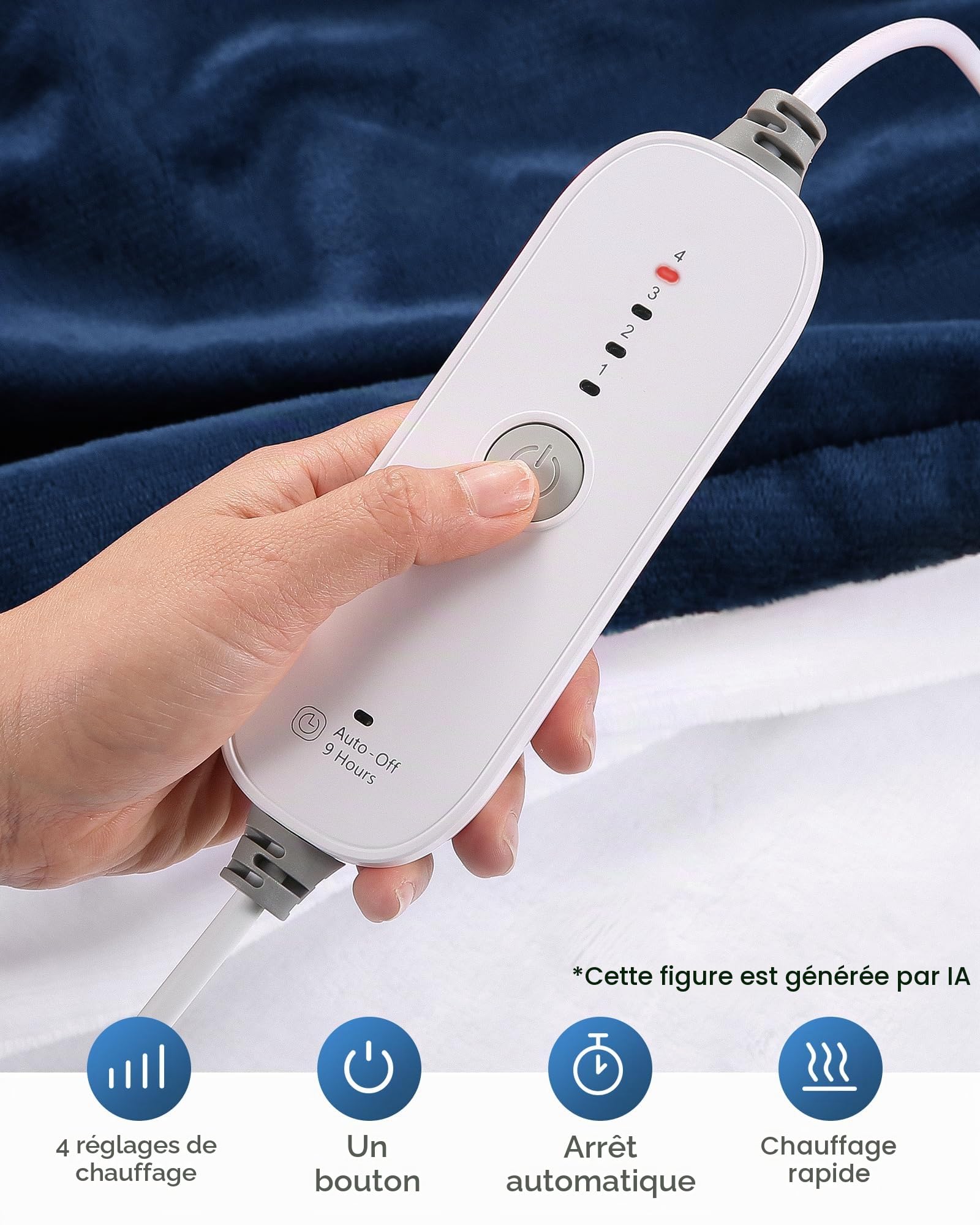 CURECURE Chauffante Couverture Électrique avec Arrêt Automatique, 4 Niveaux de Chauffage, Minuterie d'arrêt Automatique de 10 Heures, Protection Contre la Surchauffe Couverture Électrique