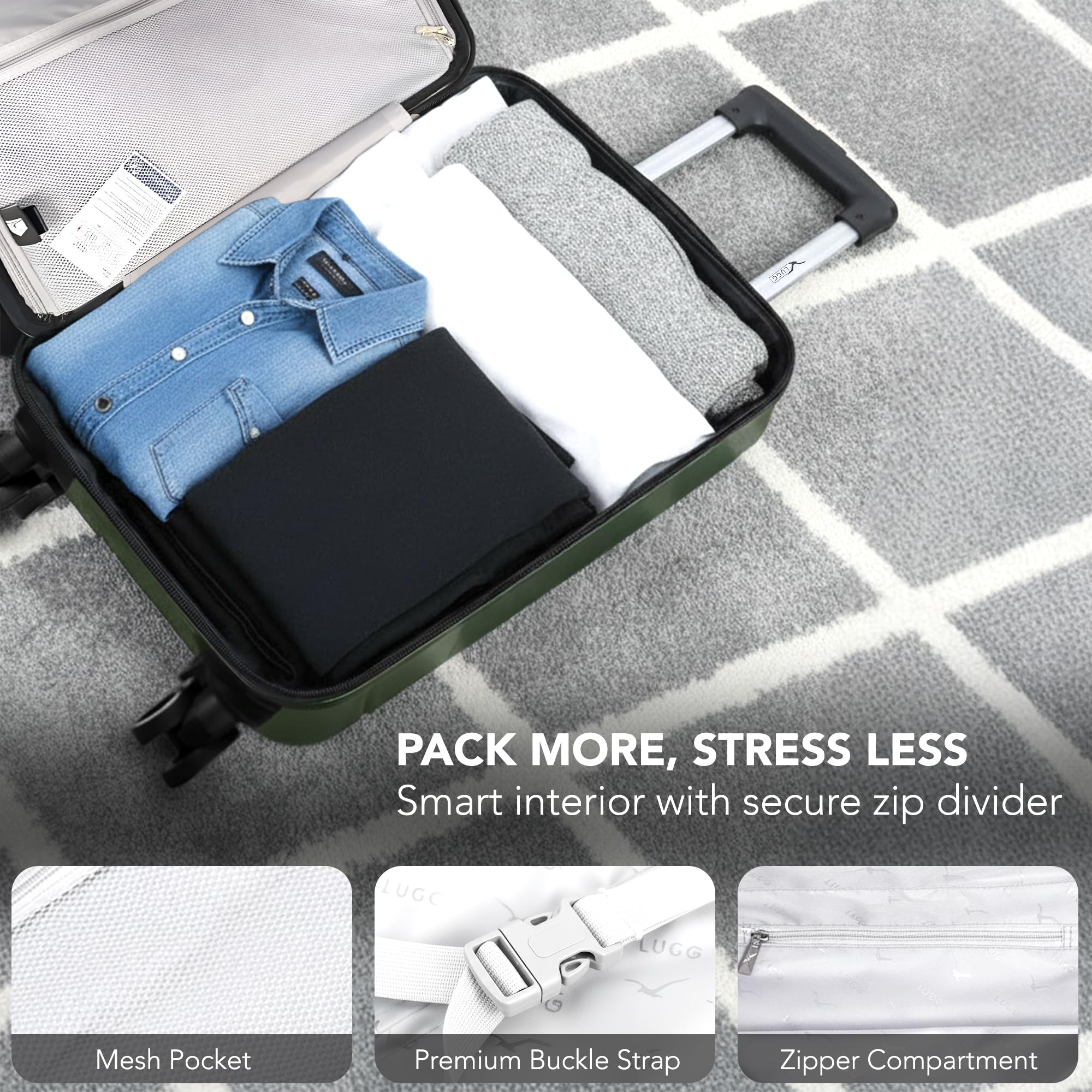 LUGG - Jetset 40cm Suitcase - 40x30x20cm- Ryanair Compatible - Underseat Size - Hard Shell ABS - Spinner & Removable Wheels - Lightweight Travel Luggage- Cream/Brown — view 249