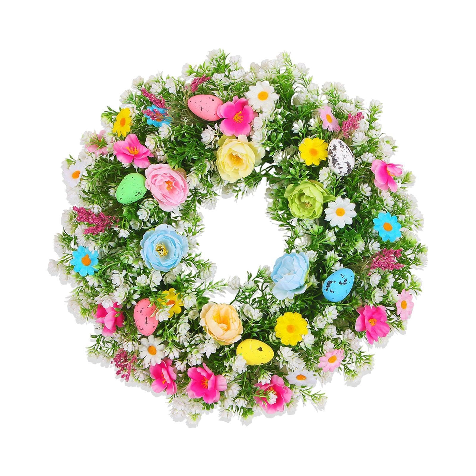 KIXZSAZ Colorful Artificial Egg Wreath Front Door Hanging Silk Flower And PP For Realistic Spring Decoration Artificial Easter, 55 cm