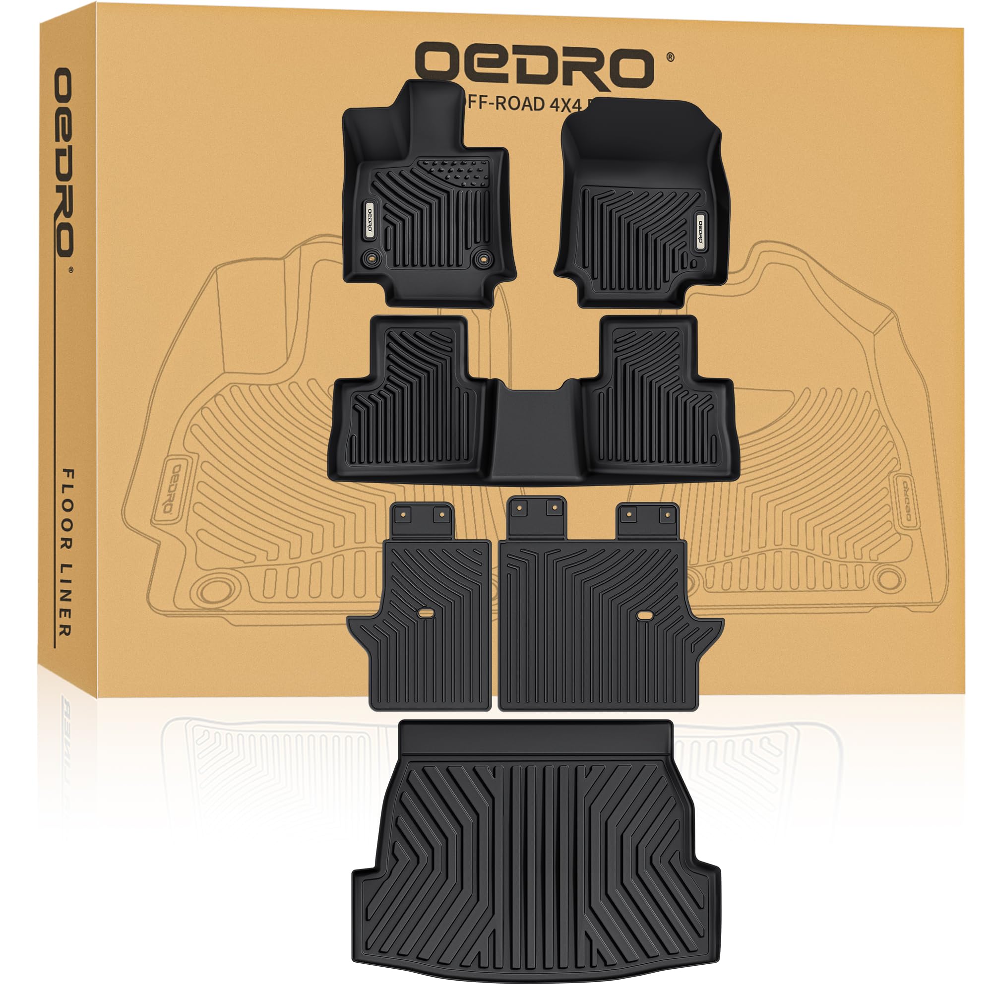 OEDRO Upgraded Floor Mats for Toyota RAV4 2026 2025-2019(not for Hybrid) Full Set, TPE All Weather Floor Liners for RAV4 Back Seat Cover Protector Cargo Liner Backrest Mats Accessories