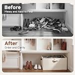 StorageWorks Rangement de chaussures, Rangement d'organisateur de chaussures pour placards, organisateur de grandes chaussures en tissu pour étagère avec séparateurs réglables et couvercle transparent, Chaussures à portée, 24 Paires, Beige