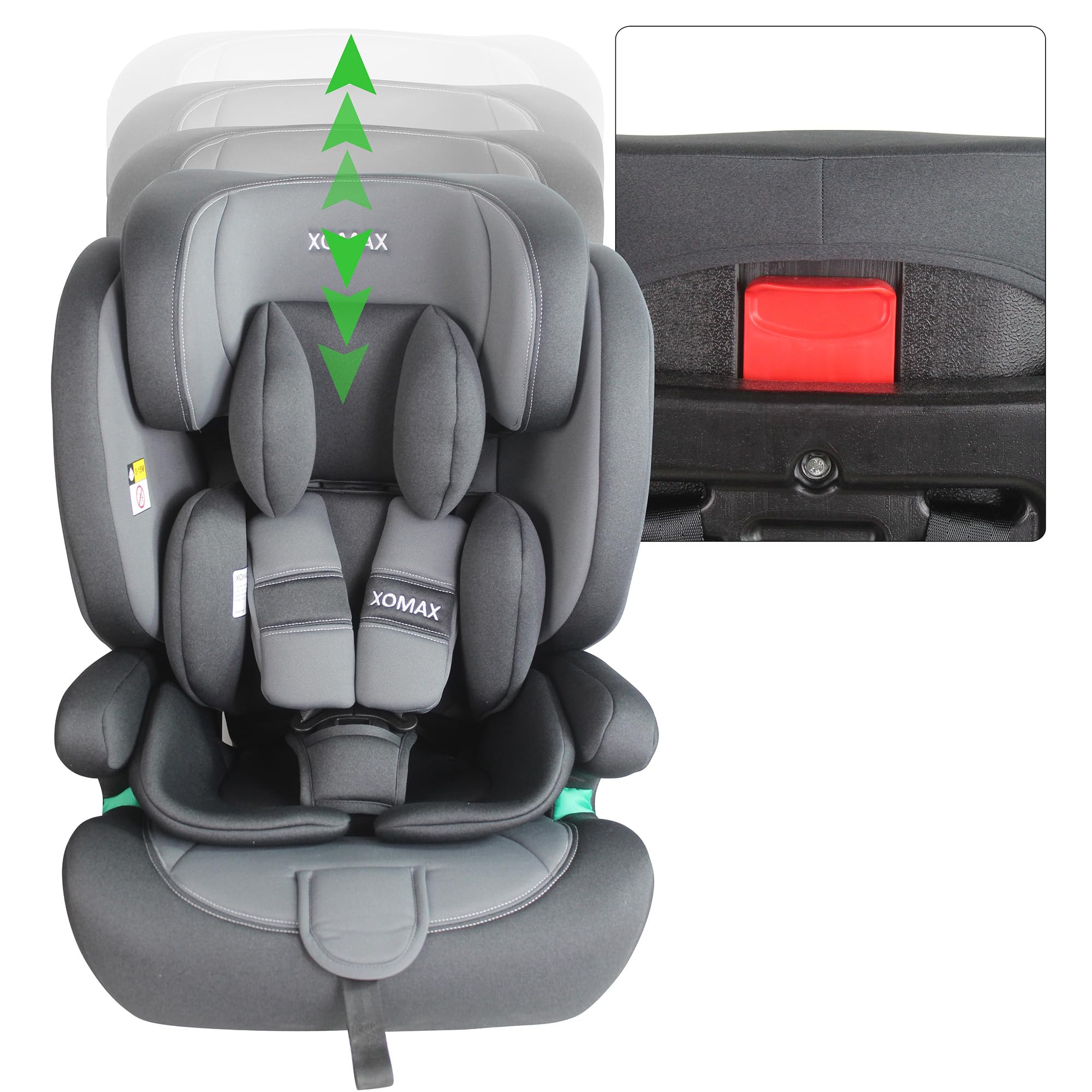 XOMAX LM238 Siège enfant avec Isofix I évolutif I 9-36 kg 15 mois à 12 ans Groupe 1/2/3 I Harnais 5 points et harnais 3 points I Housse amovible et lavable I ECE R129 I