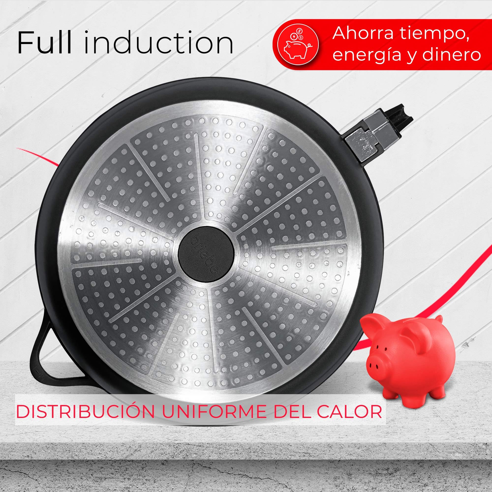 briebe Batería Cocina Inducción 10 Piezas, Juego 3 Ollas Aluminio Fundido + 2 Sartenes, Antiadherente ILAG GRANITEC sin PFOA, Set Cazuelas Tapas Cristal, Guantes Silicona, Vitrocerámica, Gas, Horno