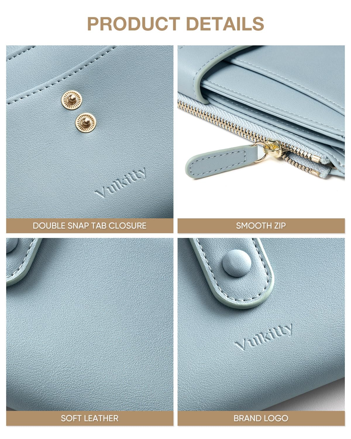 Portafoglio Donna Grande in Pelle con Chiusura Pulsante Snap - Organizzatore 15+ Carte, 2 Scomparti Banconote e Taschino Monete | Portafogli con Chiusura Lampo, Ideale per Uso Professionale e Viaggi