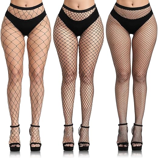 Buauty 3 Pcs Lace Patterned Fishnet Tights for Women Black Fishnets Leggings Lace Tights