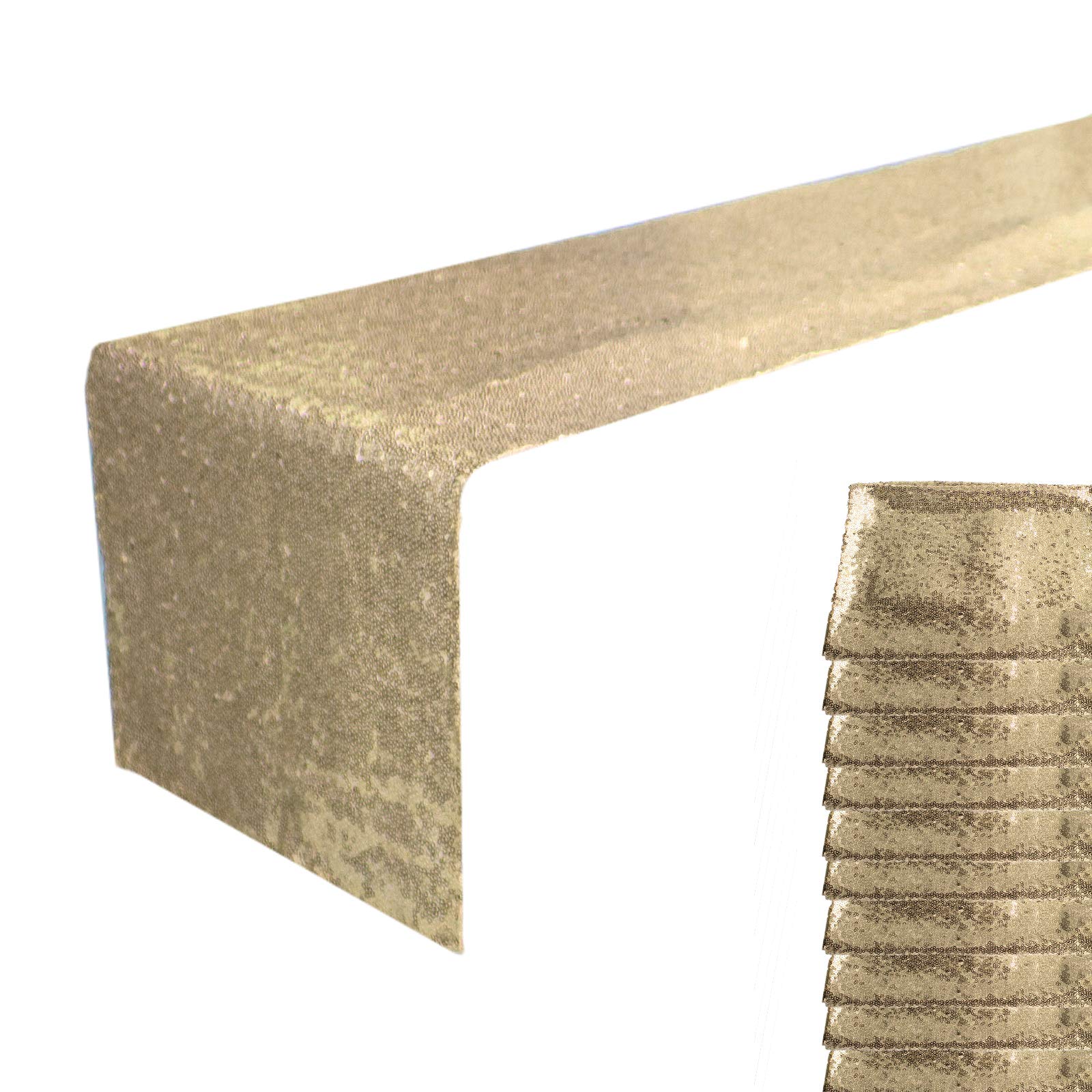 JYFLZQ Champagne Sequin Table Runner 12" x 72" Pack of 10 Sparkly Champagne Metallic Table Runner Glitter Sequin Runner for Table Birthday Party Event Decorations