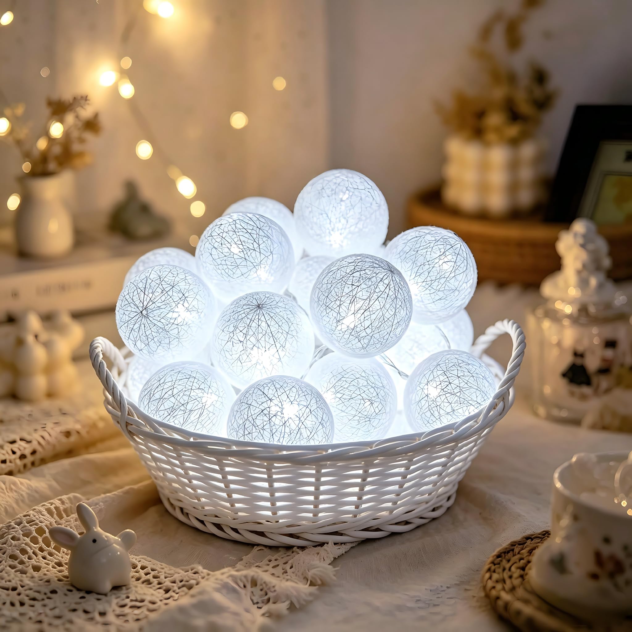LED Fairy Lights Cotton Balls, 1.5 m 10 LED Balls Fairy Lights, Battery Operated, Cotton Ball Fairy Lights for Christmas, Wedding, Children's Room, Party Decoration โ image 1