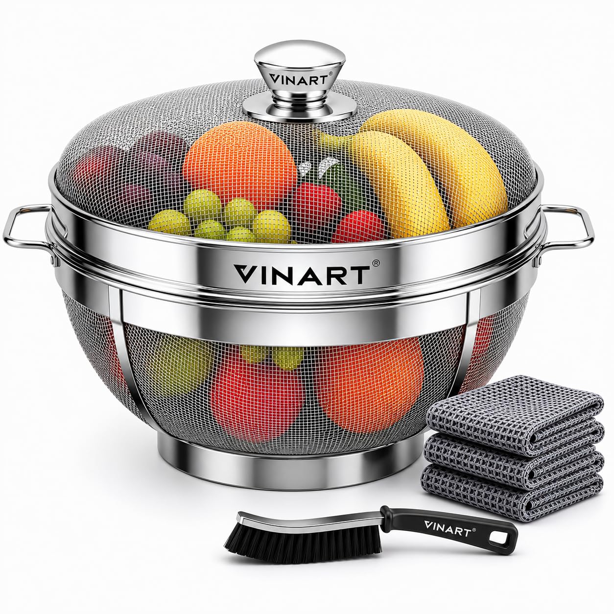 VINART Stainless Steel Fruit Basket with Lid | Fruit & Vegetable Storage Basket for Kitchen & Dining Table (Small)-picture-10