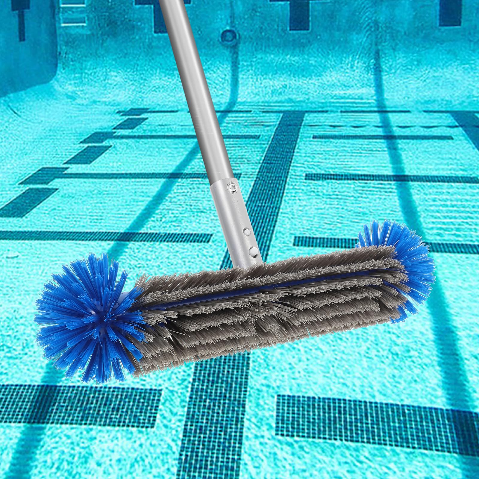 Ciieeo Cepillo para Fregar Pisos y Escalones de Piscina con Mango Ergonómico y Cabezal de Nylon y Aluminio Adecuado para Limpieza en Fiesta Verano