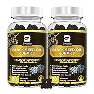 Black Seed Oil & Sea Moss Gummies, 2Pack Irish Sea Moss Gummies with Black Seed Oil, Ashwagandha Extract, Elderberry, Turmeric, Vitamin C, Vitamin D3 - Immune Support, Joints, Digestion, Hair & Skin