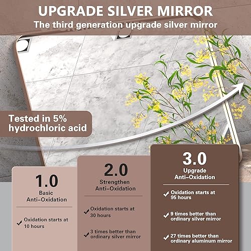 Miniatura 9 de Espejo de baño marrón cepillado de 16 x 24 pulgadas para pared, espejo de baño con marco de acero inoxidable 304, espejo rectangular de granja de
