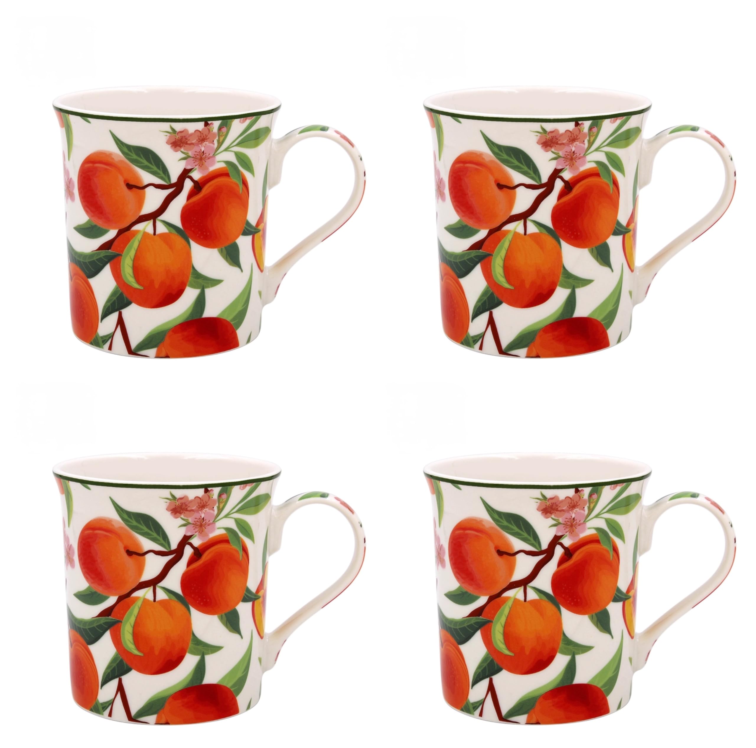 Tamersgifts Set of 4 Fine China Floral Mugs 300ml Flower Design Coffee & Tea Cups for Everyday Home Use (Peaches) — image 1