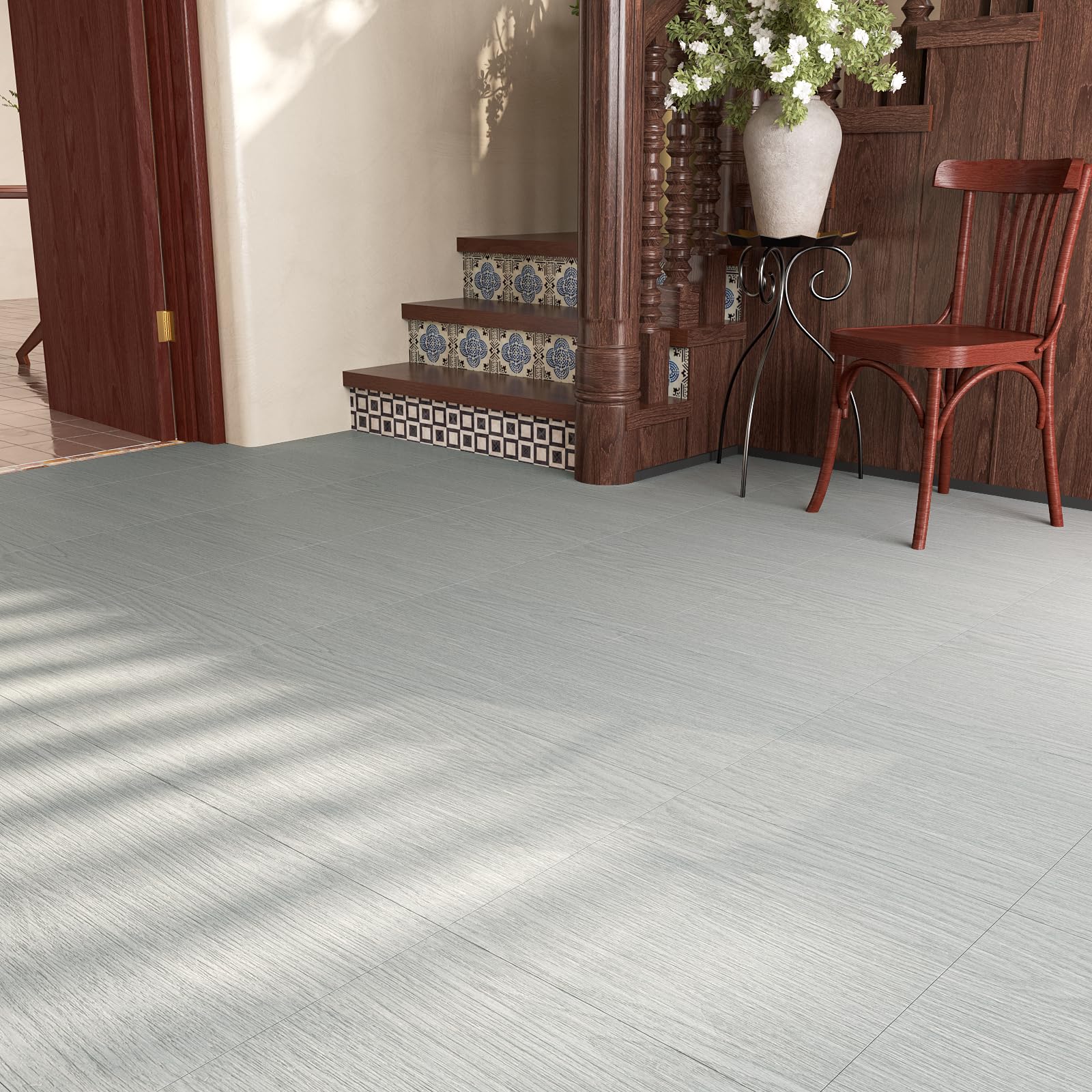 VaryPaper Suelo Vinilo Autoadhesivo Efecto Madera Gris 30cmx30cm 20 Piezas Baldosas Adhesivas Suelo Baño Salon Pegatinas de Baldosas Madera Parquet Laminado para Suelos Cocina Escaleras Decorativa