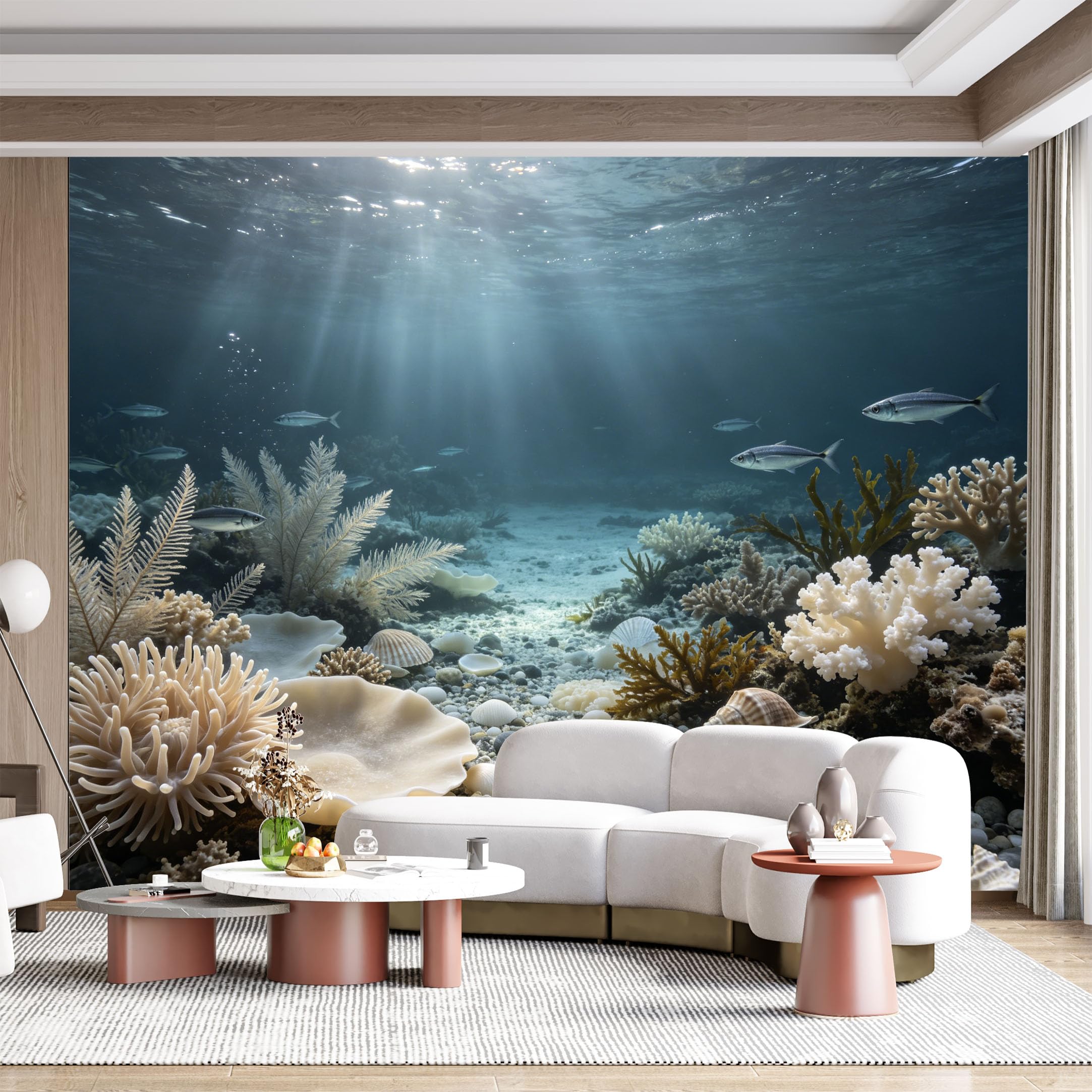 Custom Size Wall Mural Underwater Coral Reef Marine Life Fish Seascape Ocean Life SelfAdhesive Wall Fabric Removable for Home Office Decor