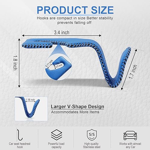 Miniatura 44 de LivTee Gancho de cuero mejorado para reposacabezas de asiento de automóvil, 2 en 1, organizador de ganchos de asiento de automóvil, accesorios Negro