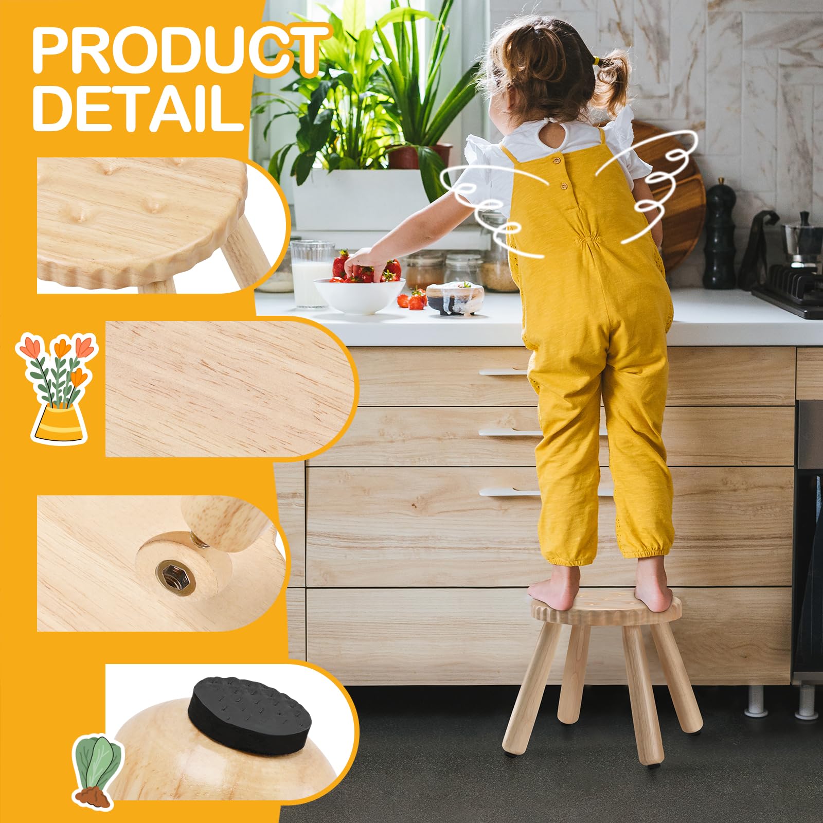 TATOZA Cookie Tritthocker Aus Holz – Niedlicher Hocker Für Kinder & Erwachsene