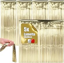 com-four 5 x Tinsel - Gold-Coloured Tinsel Garland for Christmas - Christmas Tree Decorations for the Christmas Tree - Tinsel Curtain with Smooth Threads (Gold - 5X)