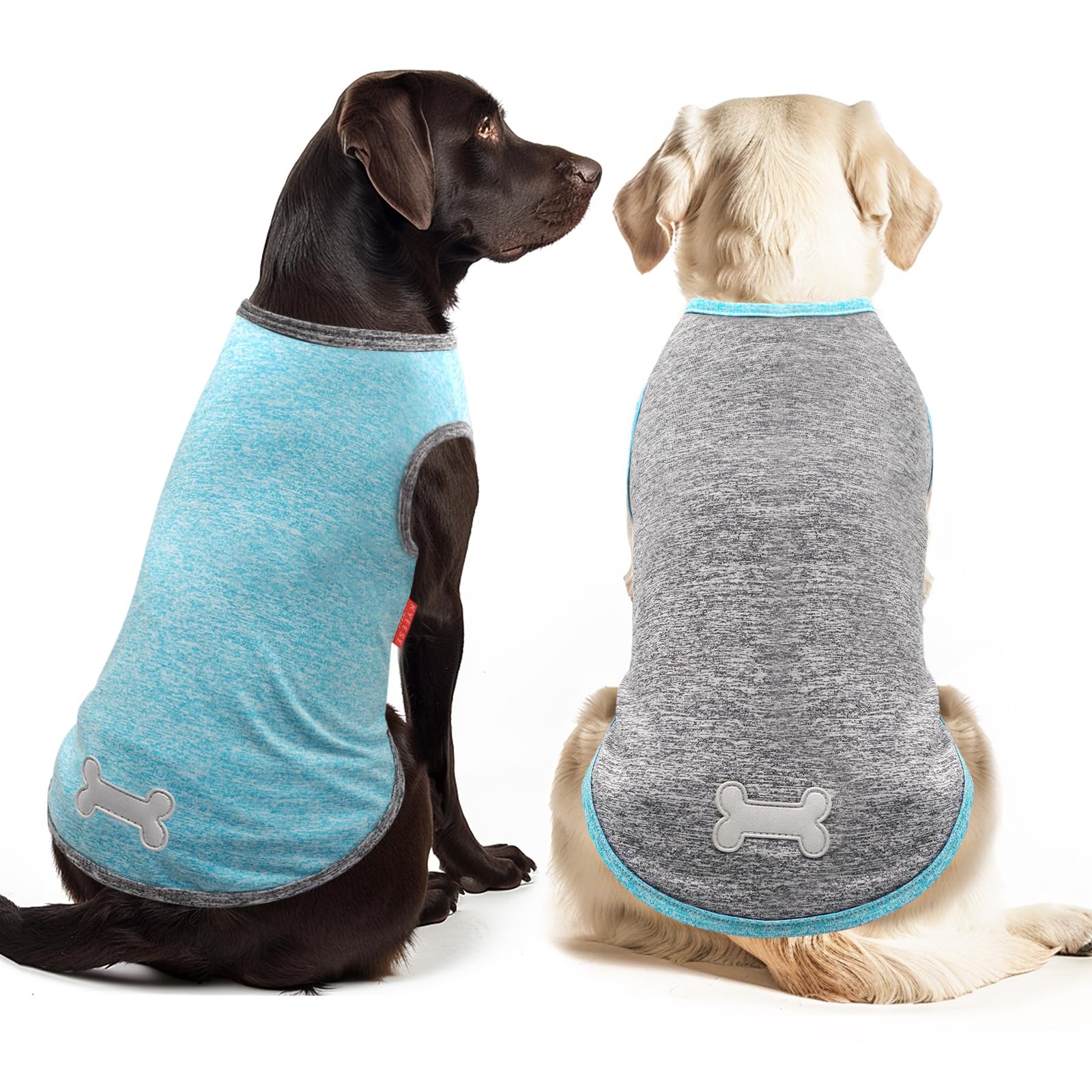 KYEESE 2 Pack Dog Shirts Quick Dry Soft Stretchy Sun Protection Pet T-Shirts with Reflective Label Tank Top Sleeveless Vest Dog Clothes for Small Medium Dogs, XX-Large, Grey+Blue