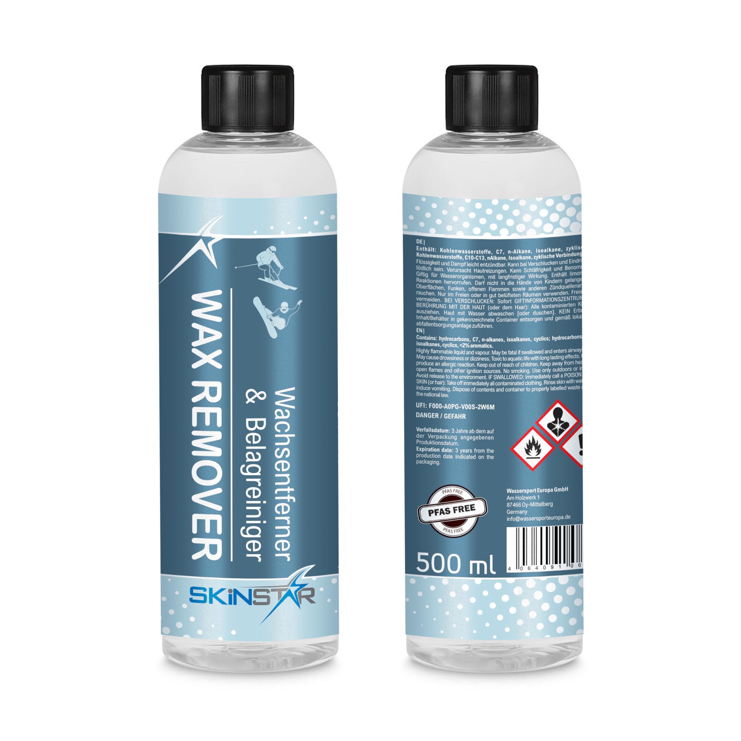 SkinStar Wachsentferner 2.0 PFAS-frei – Belagsreiniger für Ski & Snowboard – Wax Remover 1 Liter – Professioneller Reiniger für Ski- und Snowboardbeläge