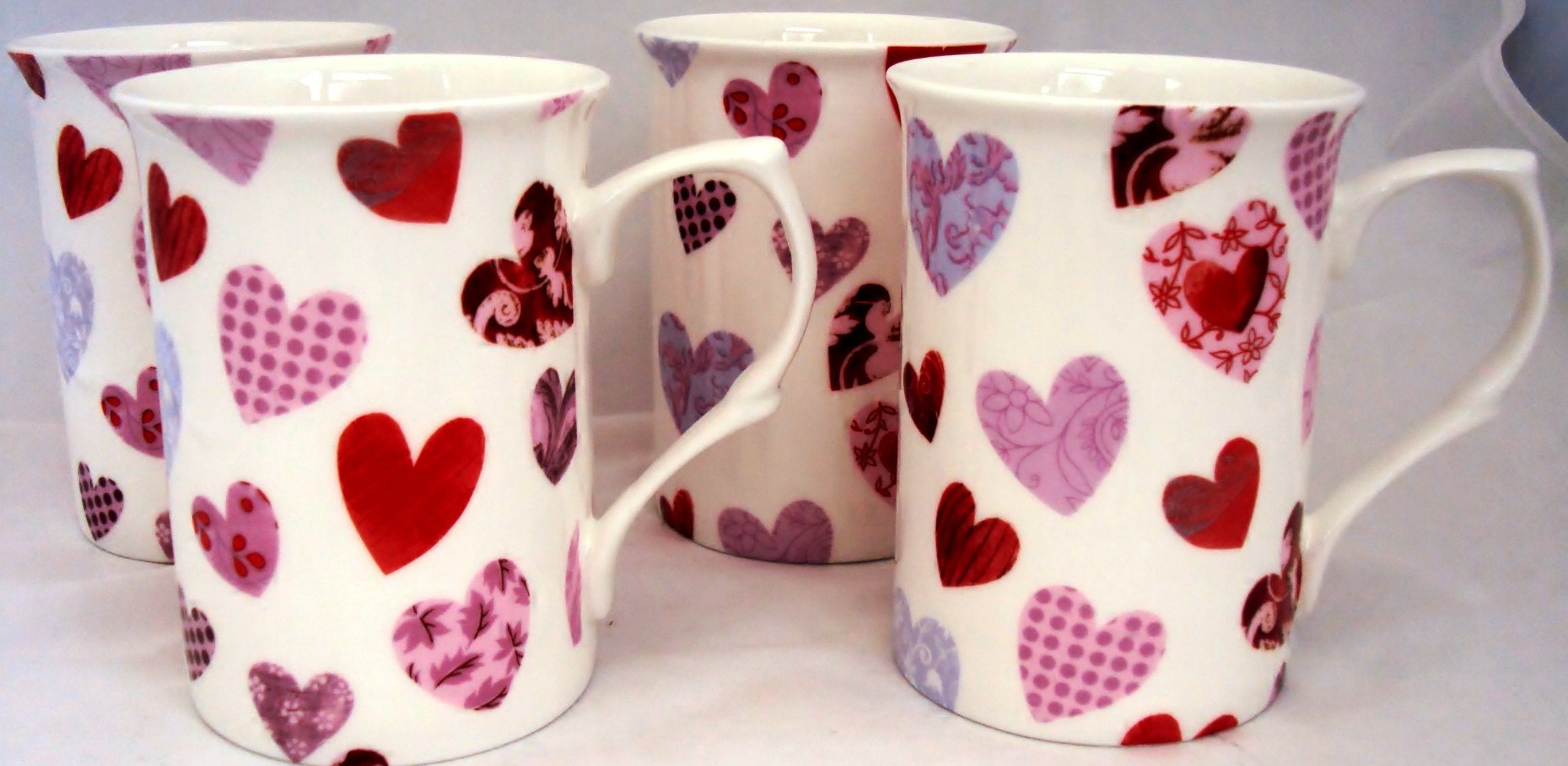 fromeuropewithlove Patched Hearts Mugs Set of 6 Fine Bone China Hearts Cups Hand Decorated in UK