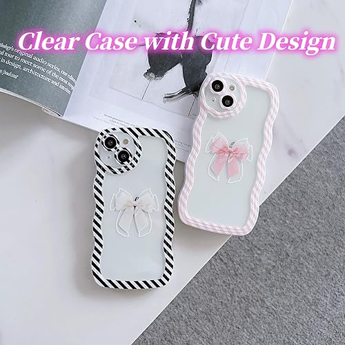 Miniatura 5 de Funda transparente compatible con iPhone 13 Pro Max con diseño de lazo para mujeres y niñas, marco estético de rayas, ondulado, suave, a prueba de