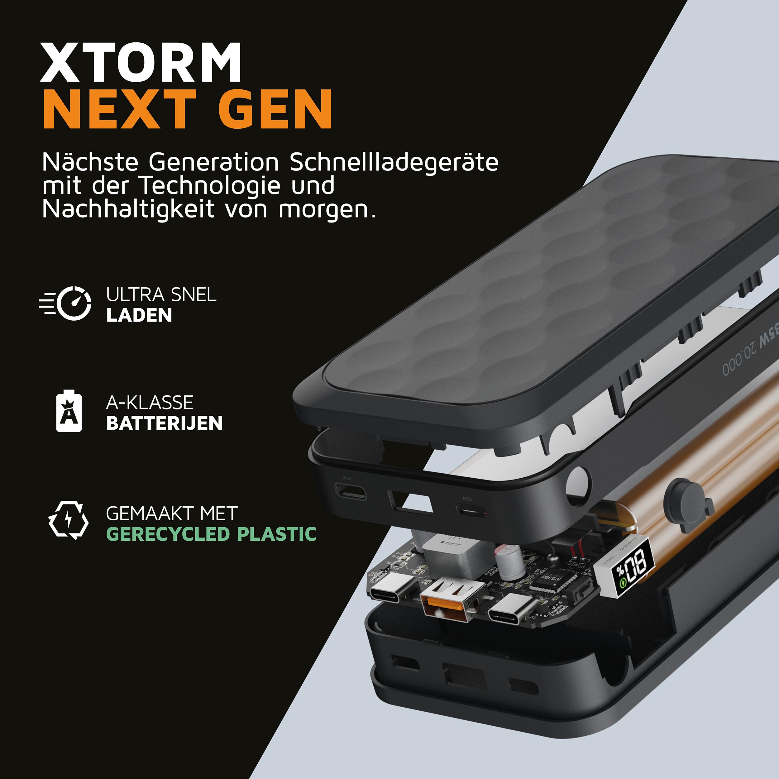 Xtorm Fuel Series 5 67W Powerbank 27.000 mAh - Pantalla LED - 2 x USB-C PD / 1 x USB-A - Material GRS - Funciones de Seguridad - Adecuado para Smartphone, Tablet y Laptop - Negro