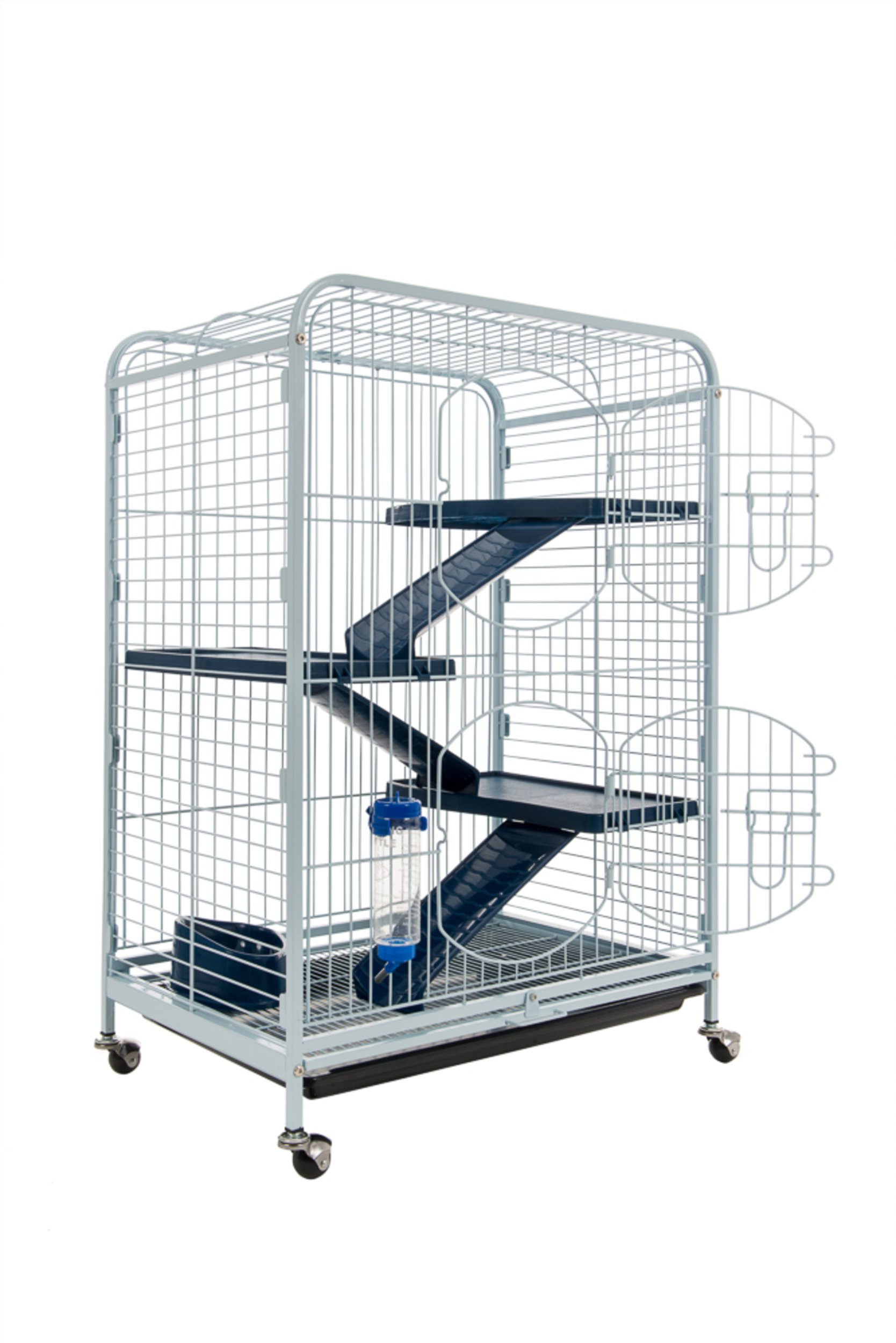 Tyrol | Grande Cage à Roulettes Tower Rongeurs Toute Équipée 64x44x93cm | Pour Cochon d'Inde, Furet, Chinchilla Mobile et Sécurisée | 3 Plateformes Modulables, 3 Échelles, 1 Biberon et 1 Gamelle