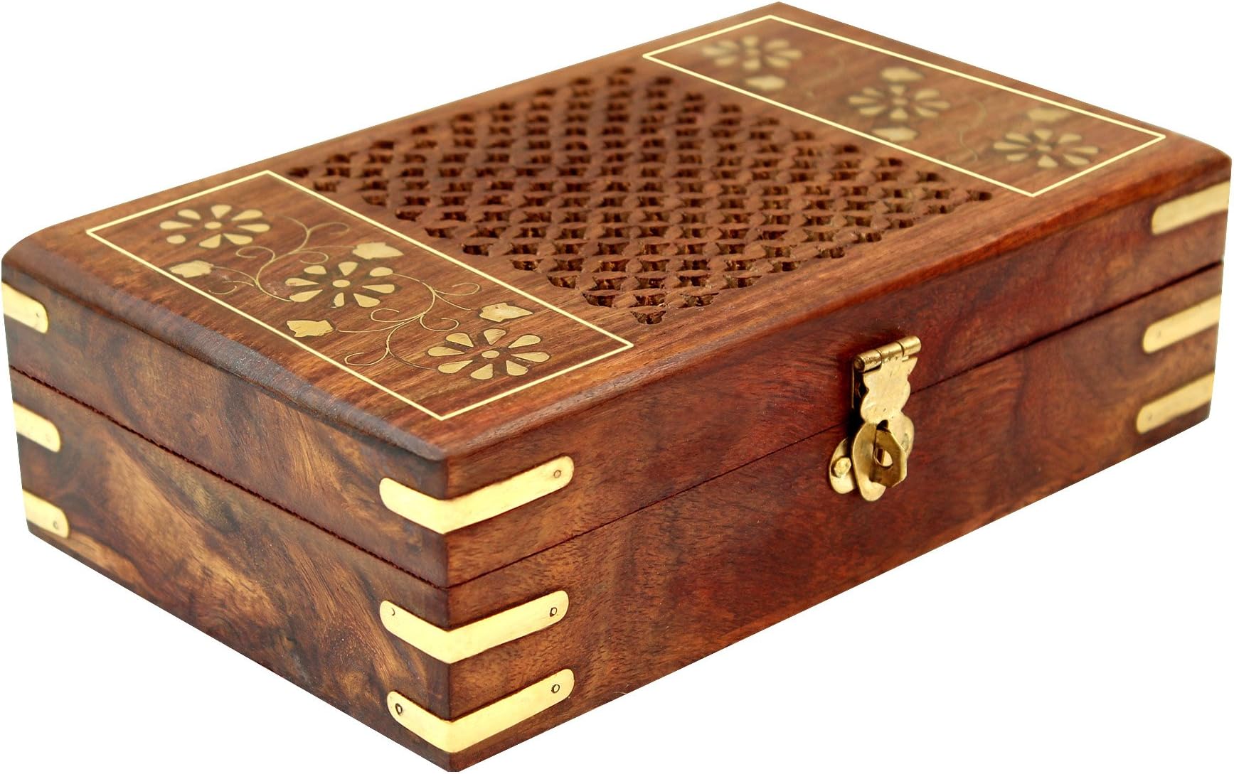 ITOS365 Handmade Wooden Small Jewellery Box for Women - Wood Brown Finish | Elegant Jewel Storage Organizer With Beautiful Hand Carvings | Decorative Jewellery Box | Gift Item