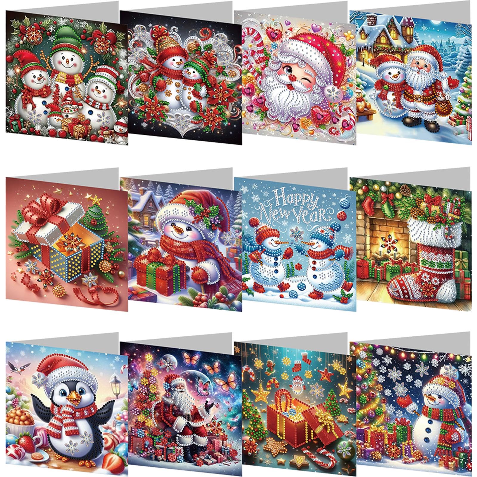 12PCS Diamond Art Christmas Cards DIY Diamond-Painting Greeting Card Set