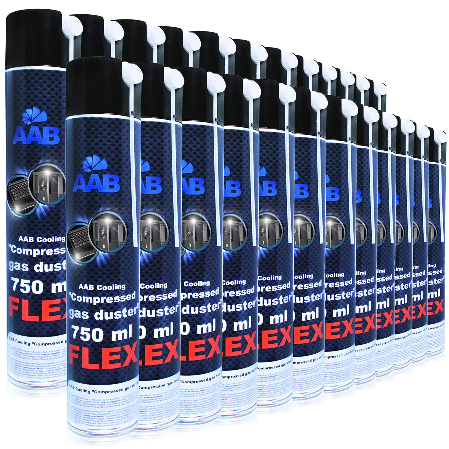AABCOOLING Compressed Gas Duster Flex 750ml - Set of 24 - Compressed Air with Flexible Tube, Keyboard Cleaner, PC and Laptop Computer Duster Bulk Pack