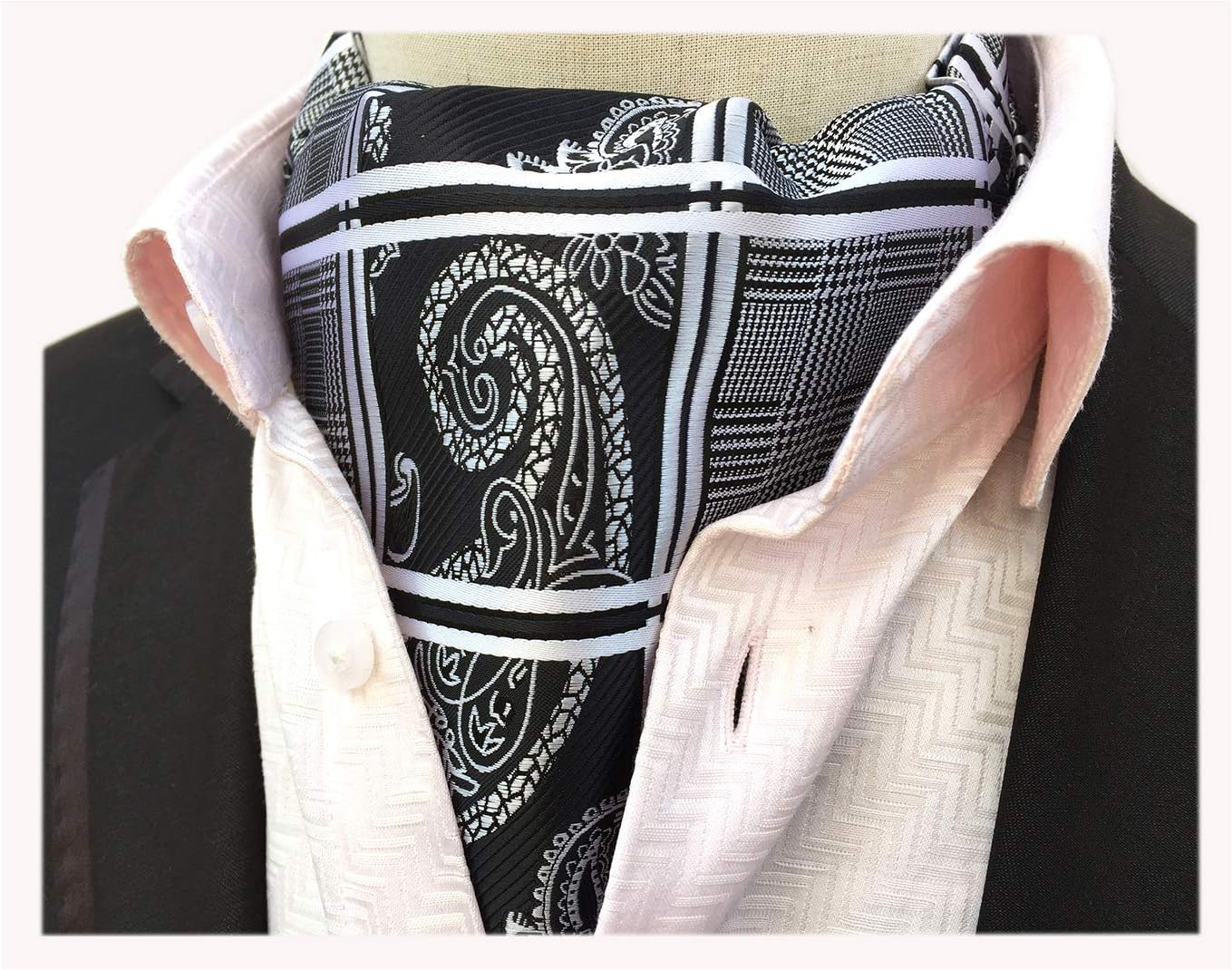 ElfevesElfeves Men's Paisley Floral Self Ascot Tie Jacquard Woven Formal Wedding Cravat