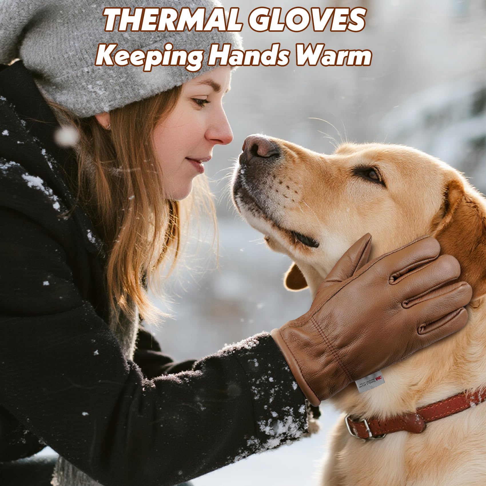 DLY Guanti invernali da lavoro invernali, in pelle, da uomo, antivento, per guida, costruzione, funzionamento di attrezzature, macchine stradali