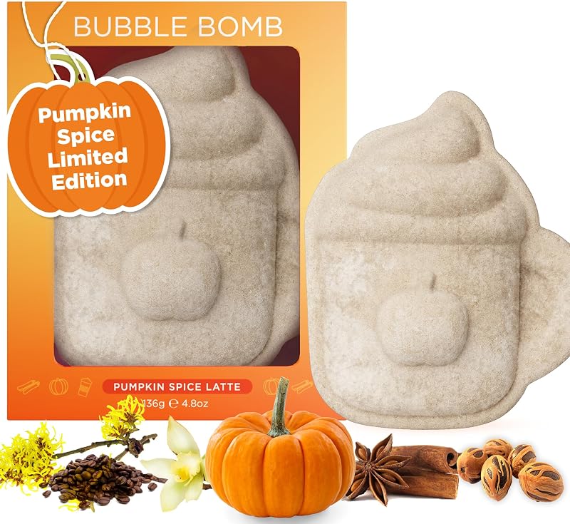 Pumpkin Spice Latte Bath Bomb for Women & Girls (Gift Pack) | Luxury Fall Bath Bomb - Vanilla, Cinnamon & Pumpkin Scented - Natural & Relaxing - Halloween for Women by Two Sisters
