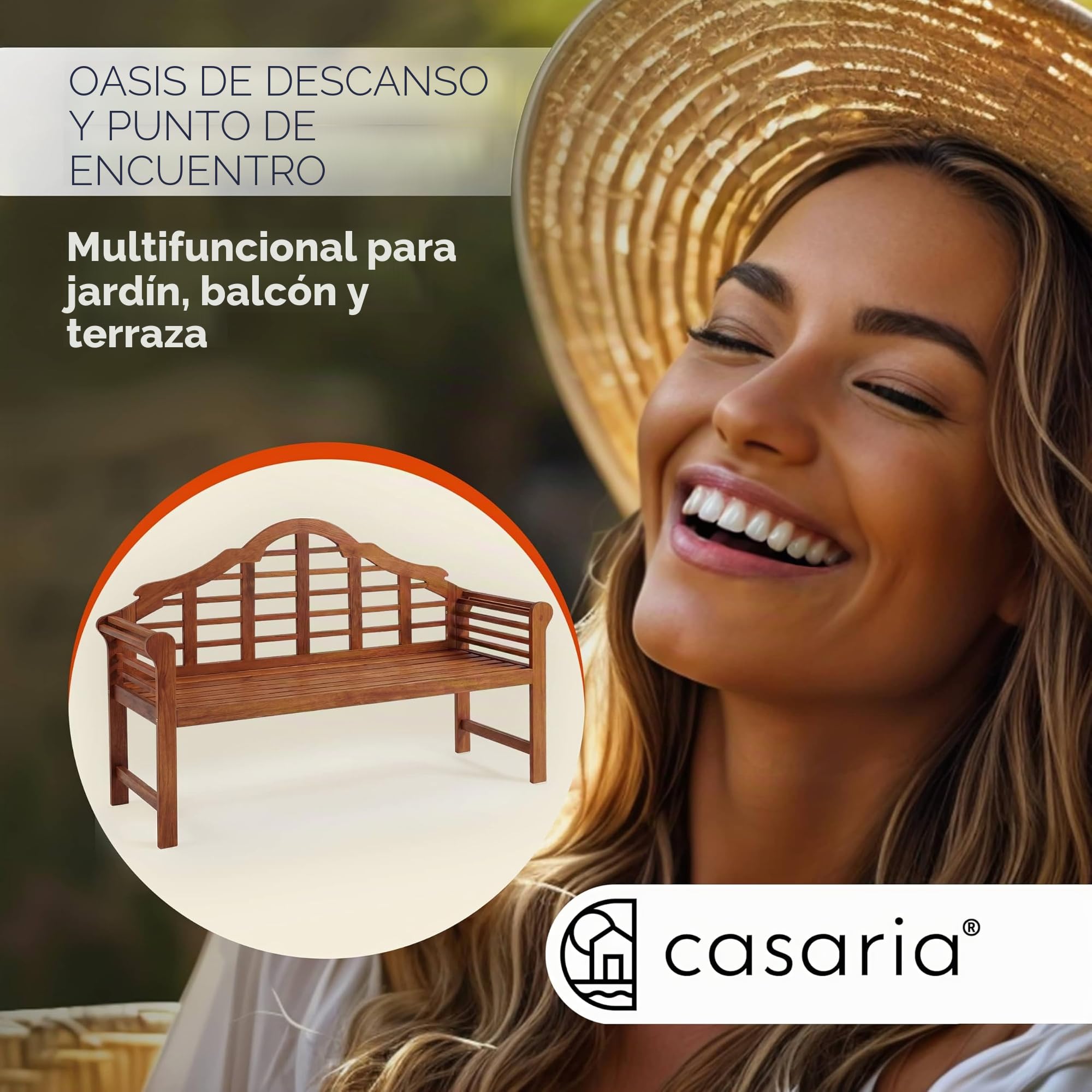 CASARIA® Banco de Jardín Madera Eucalipto con Reposabrazos Respaldo Certificación FSC® Capacidad Carga 320KG Mueble Exterior Terraza Balcón Resistente Intemperie Marrón