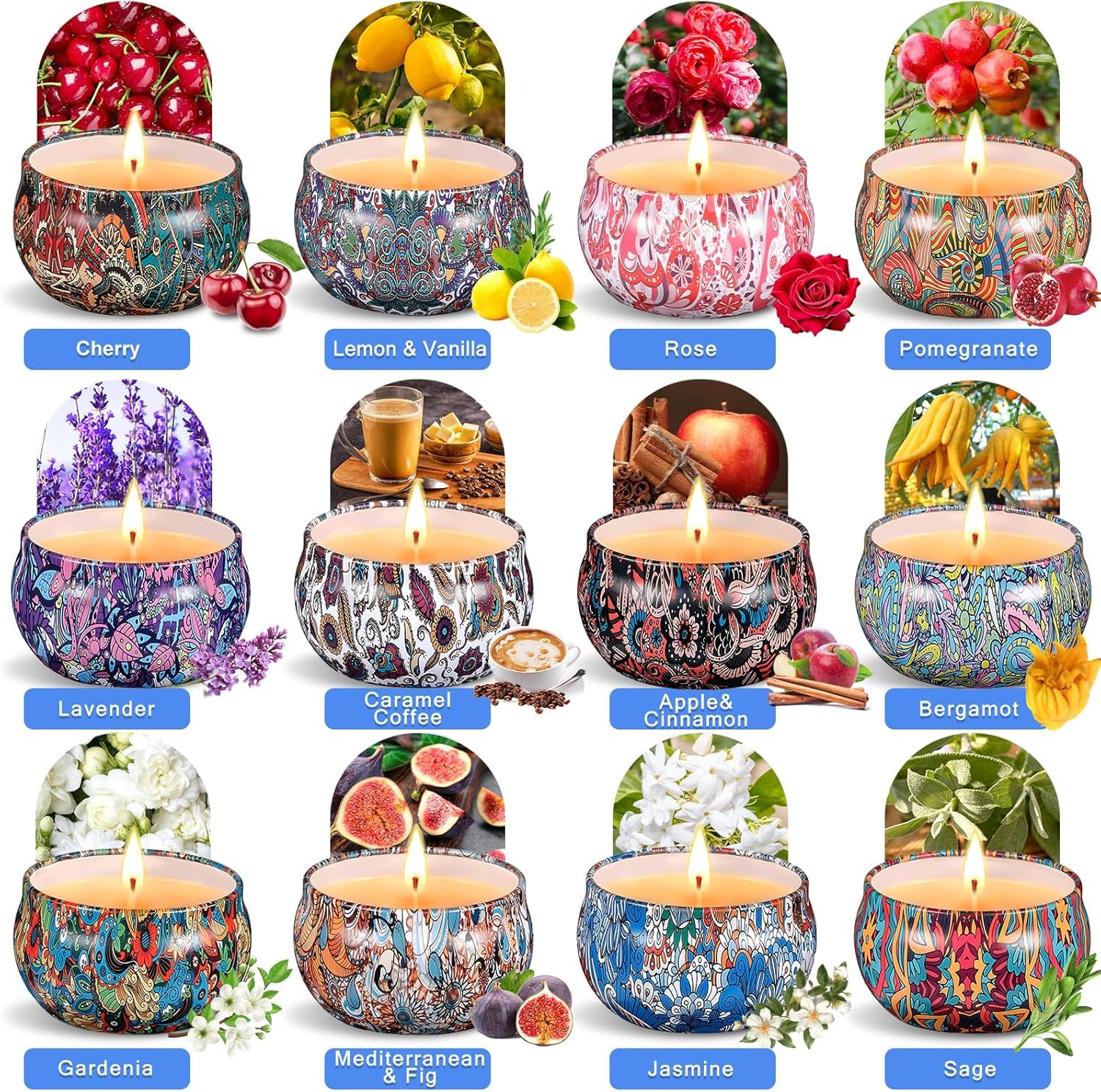 12 Pz Candele Profumate, Set Idee Regalo Donna Compleanno, Naturale Candela Profumata Cera di Soia per Festa Della Mamma, Regalo Maestre Fine Anno, Natale, Matrimonio, Doccia, Yoga