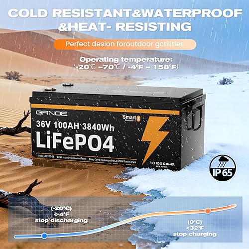 Vista 4 de 36V 100Ah LifePO4 Batería de litio, Baterías recargables Lifepo4 con BMS de 100A, APP móvil Bluetooth y monitor LCD, 3840Wh, más de 3000 ciclos