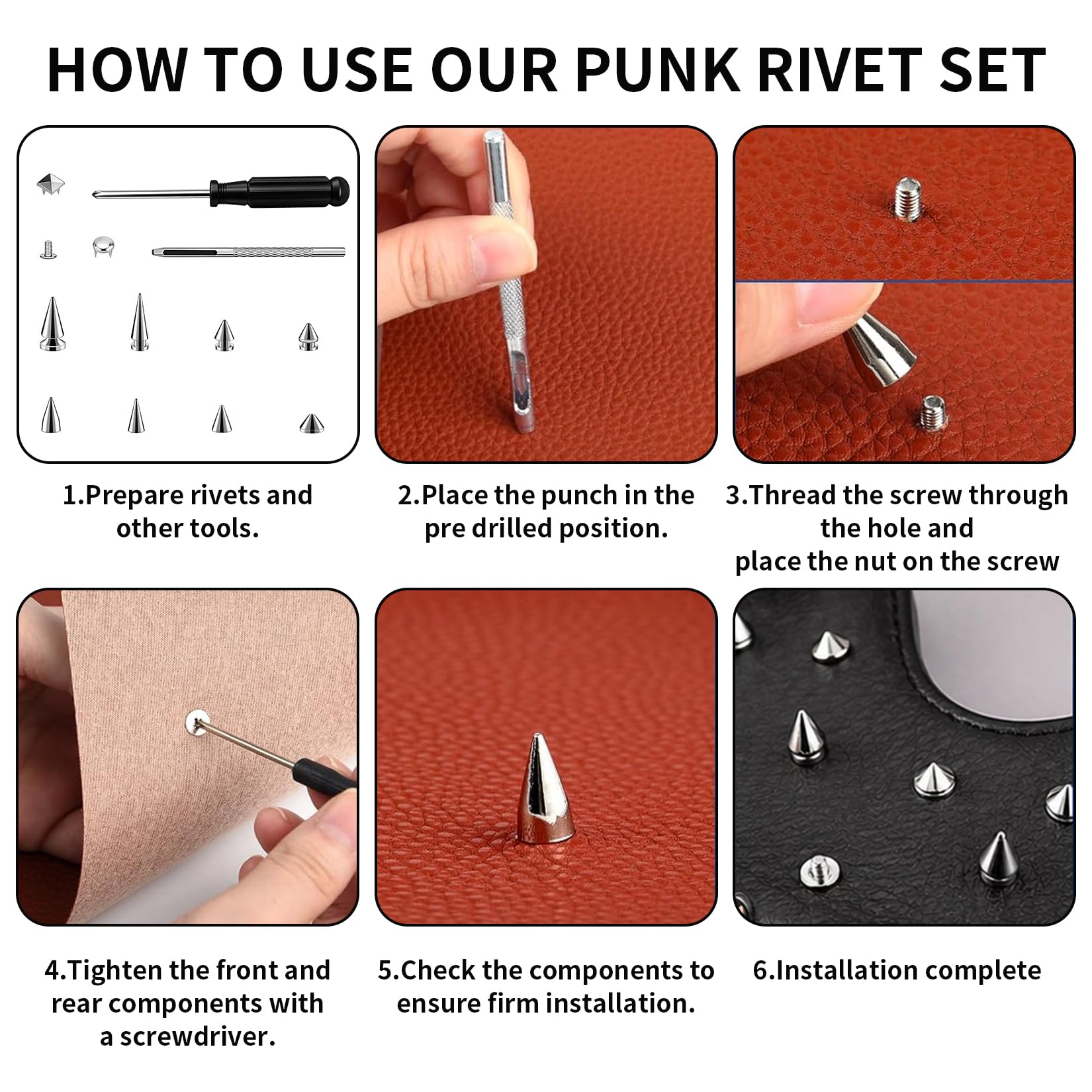 500 Pz Rivetti a Vite, Borchie per Tessuti, Punk Studs, Rivetti Punk Metallici a Piramide Appuntiti, Borchie in Metallo per Abbigliamento, Artigianato fai da te, pelle, cinture, jeans (argento)