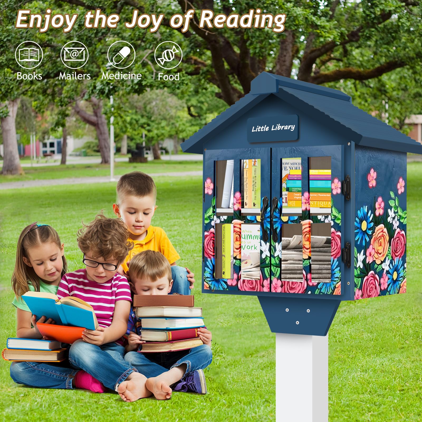 Amcortn Little Library Box Outdoor Free Library Kit, Updated
