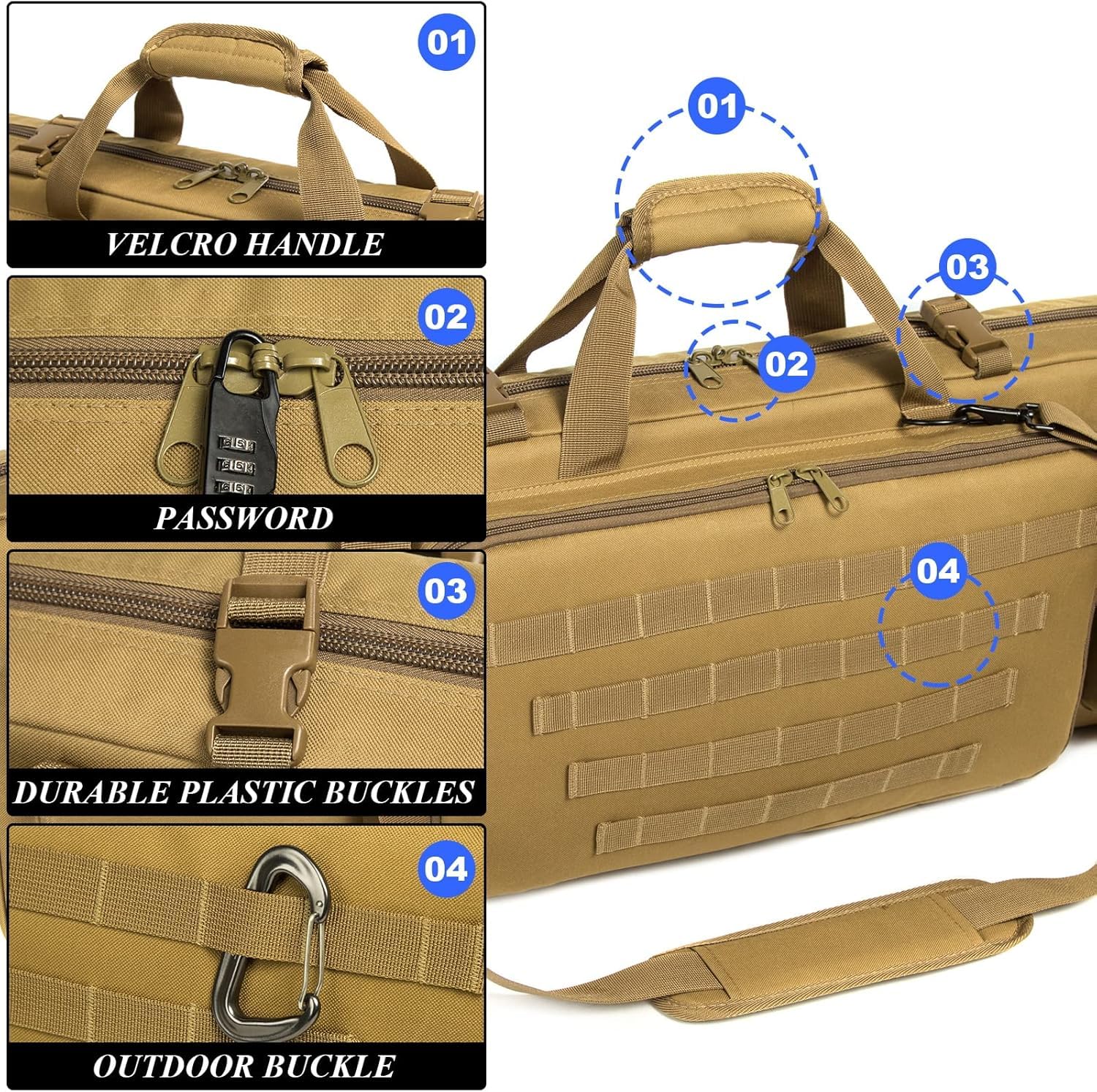 Double Rifle Case Soft Bag Long Tactical Rifle Backpack Soft Rifle Case 46 inch Rifle Pistol Firearm Storage and Transportation with Bullet Shoulder Strap Hunting Shooting Range Outdoor (Khaki)