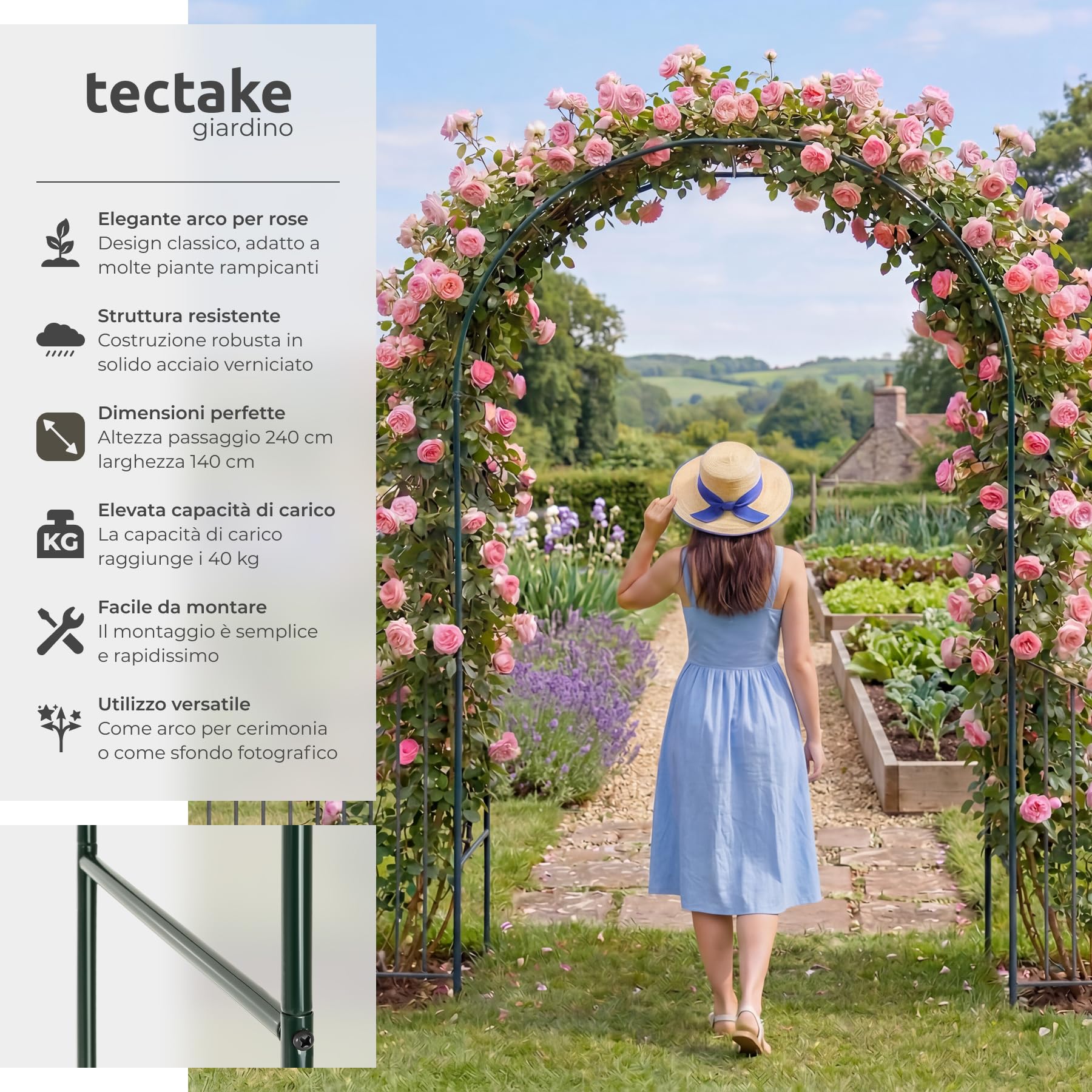 tectake® Set 4 Archi per Rose Rampicanti, Resistente, Acciaio, 240×140 cm