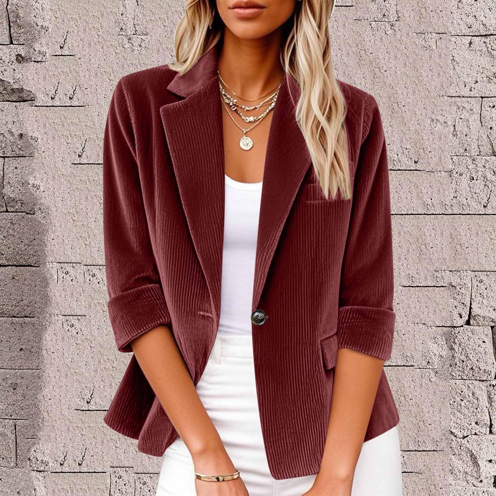 Cocila Veste De Costume DéContractéE en Velours CôTelé pour Femme Couleur Unie Style DéContracté Au Quotidien Manteau en Tendance Veste Femmes Demi Saison Vestes De RandonnéE Femmes Polaire