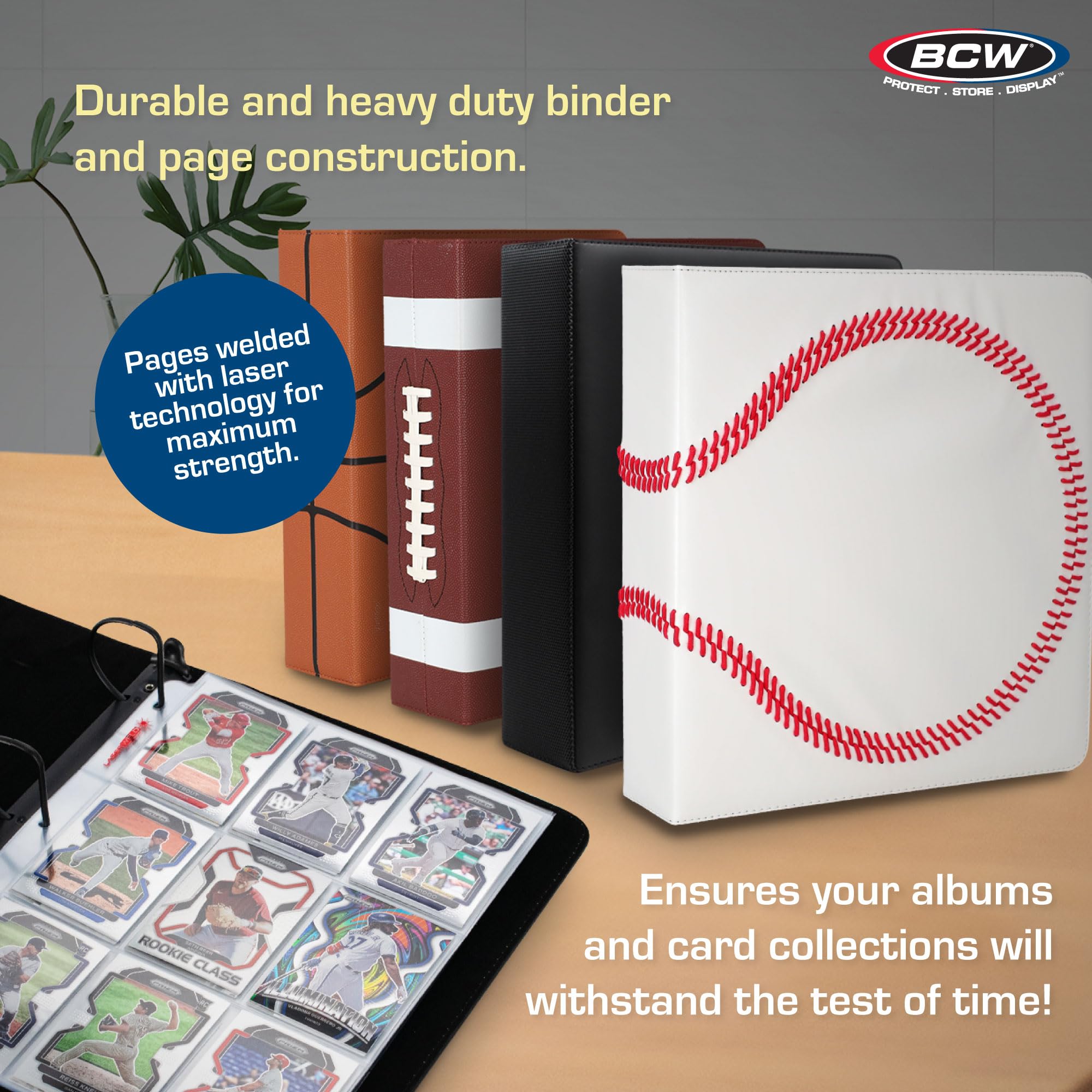 BCW Album da collezione sportivo da 7,6 cm, con 9 pagine tascabili LaserWeld, con 9 tasche, scatola da 100 pagine, raccoglitore di alta qualità con pagine ultra piatte e trasparenti, ideale per