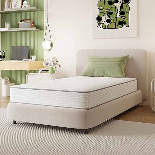 Novilla Colchón individual, colchones de tamaño individual de 8 pulgadas en una caja con bobina Smarts para aliviar la presión, espuma de felpa