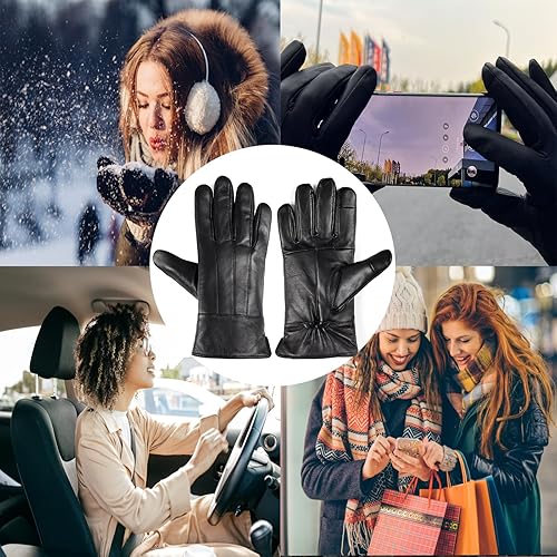 Miniatura 5 de DOOWELL Guantes para mujer para clima frío,Guantes de cuero de moda con dedos inteligentes para pantalla táctil,Guante elástico
