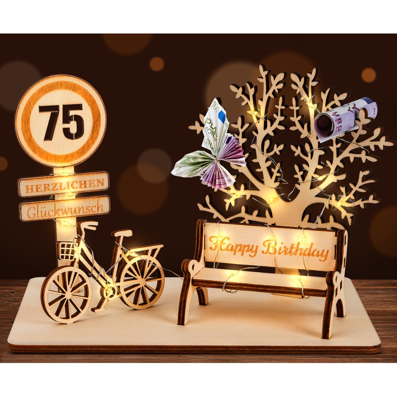 I LOVE MOM Geldgeschenk Geburtstag Holz, Fahrrad Geschenk, DIY Dreidimensionale Bäume Sitzbank Deko Zahlen für Geschenke, Hochzeiten, Partys, Geburtstage, Jubiläum (GYY-75)