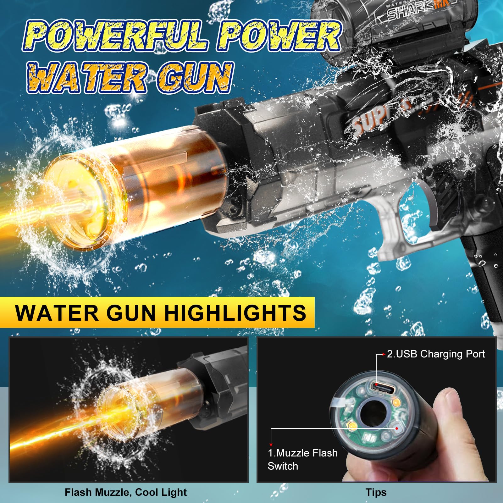 Electric Water Gun,Automatic Water Gun Pistols for Kids Adults,Long Range Motorized Water Guns with Multifunctional Lighting Effects for Kids Boys Girls Outdoor Beach Pool Party - Image 2